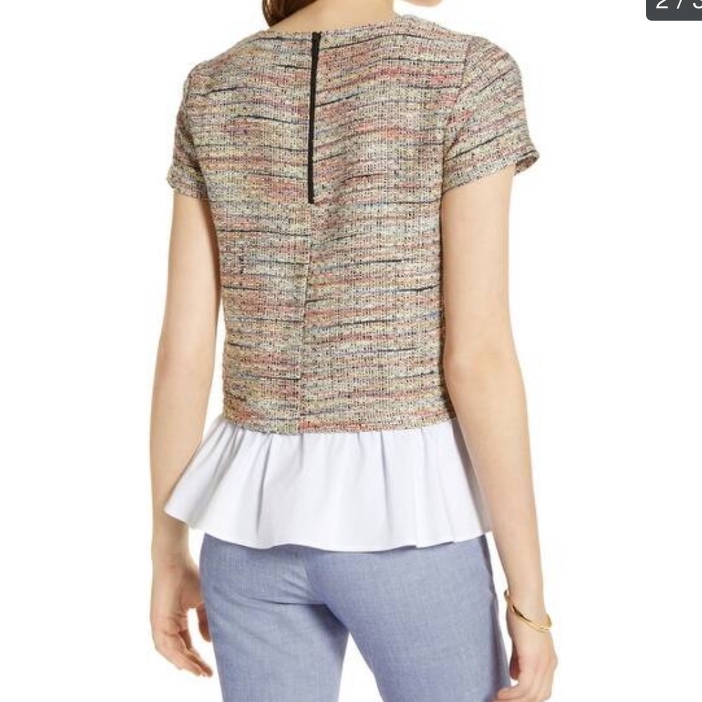 Halogen tweed poplin ruffle top small lagenlook - Picture 11 of 12